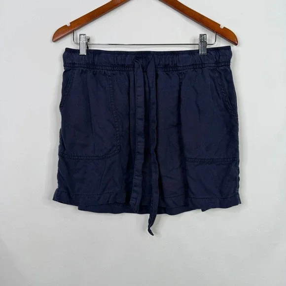 Cynthia Rowley Navy Blue Lyocell Mini Skirt Elastic Waist Drawstring Pockets L - Picture 3 of 5
